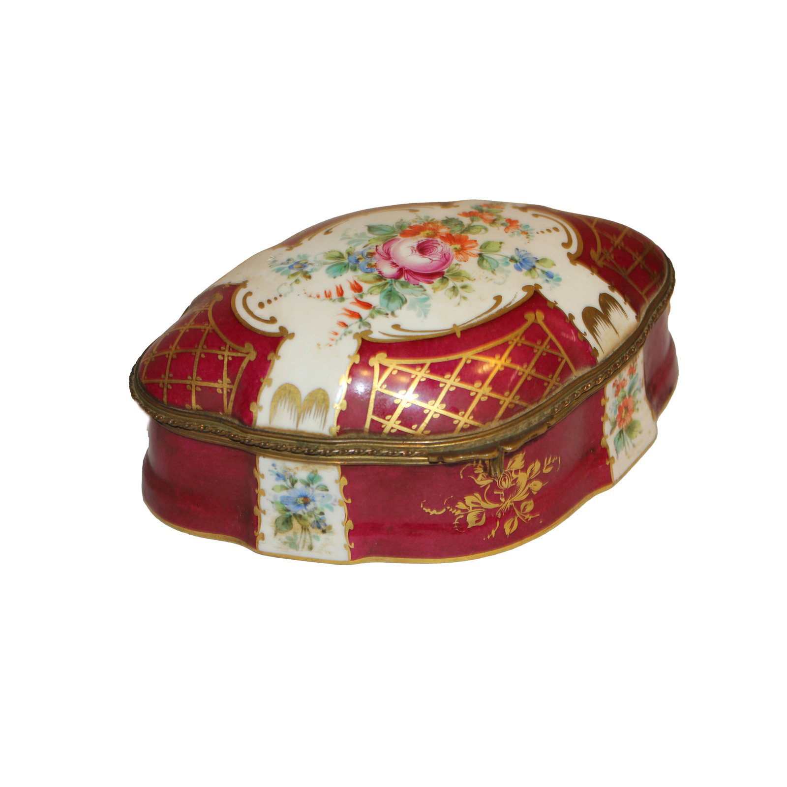 Caixinha de joias em porcelana de Limoges – Final do século XIX, Bordeaux com motivos florais